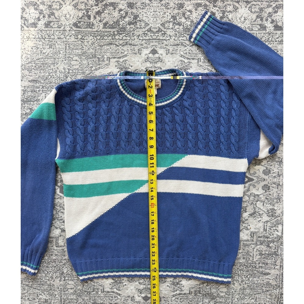 The Fox Collection Mens Large Blue White Aqua Vintage 100% Cotton Sweater